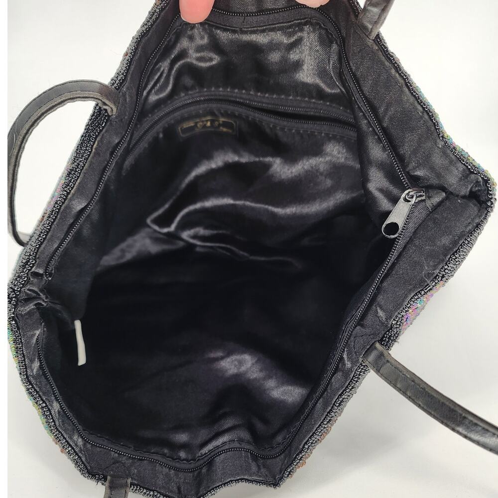 Black and Iridescent Beaded Floral Shoulder Bag - Picture 5 of 10